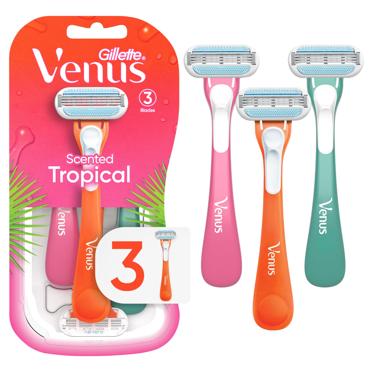 Gillette Venus Rasoir Jetable Femme Tropical vue avant avec 3 lames