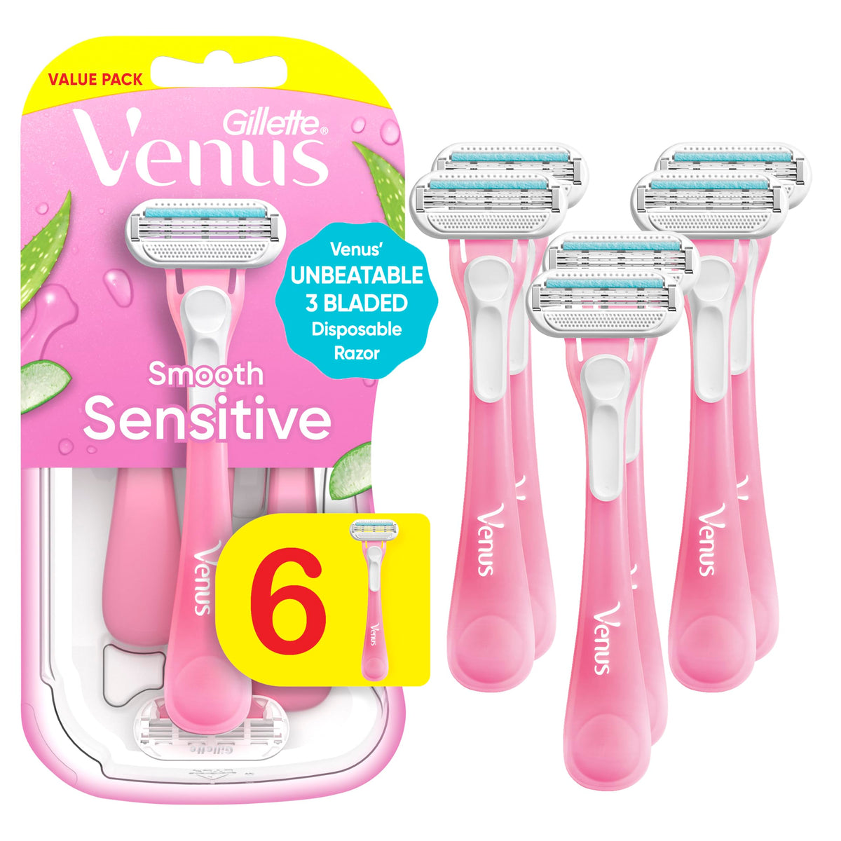 Gillette Venus rasoir jetable pour femmes vue avant avec 3 lames