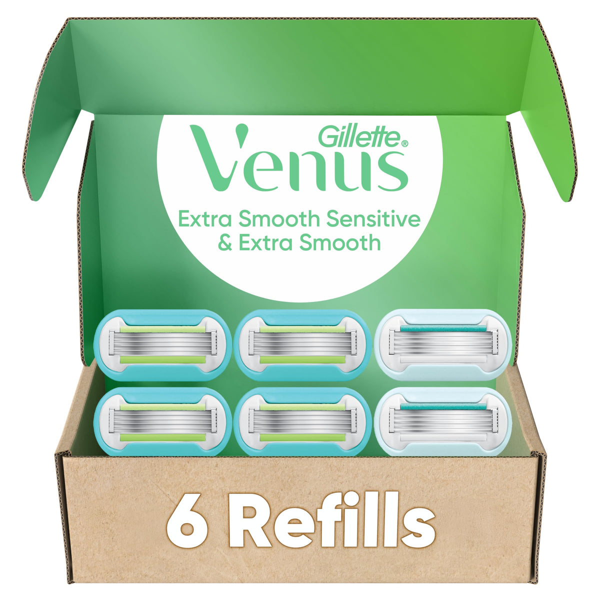 Gillette Venus recharges 6 pièces Extra Smooth et Sensitive vue de face