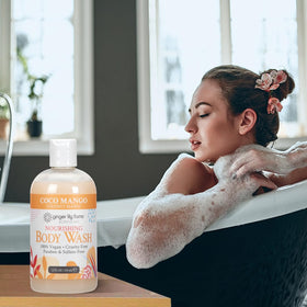Ginger Lily Farms Gel Douche Coco Mangue, vue arrière avec ingrédients