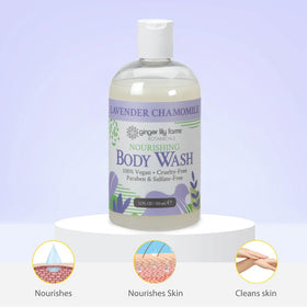 Ginger Lily Farms gel douche Lavande Camomille sur un fond de spa