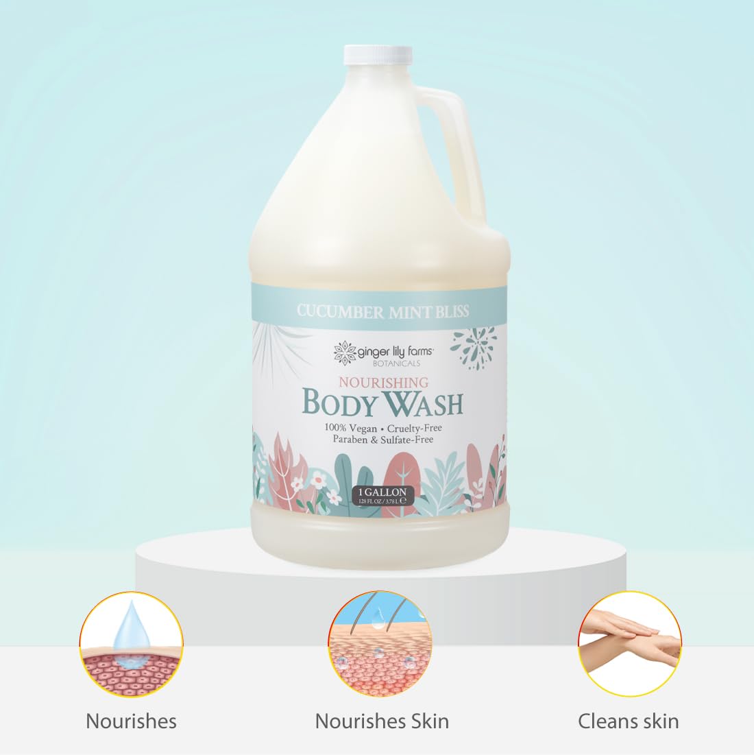 Ginger Lily Farms gel douche nourrissant 1 gal Cucumber Mint Bliss en milieu spa