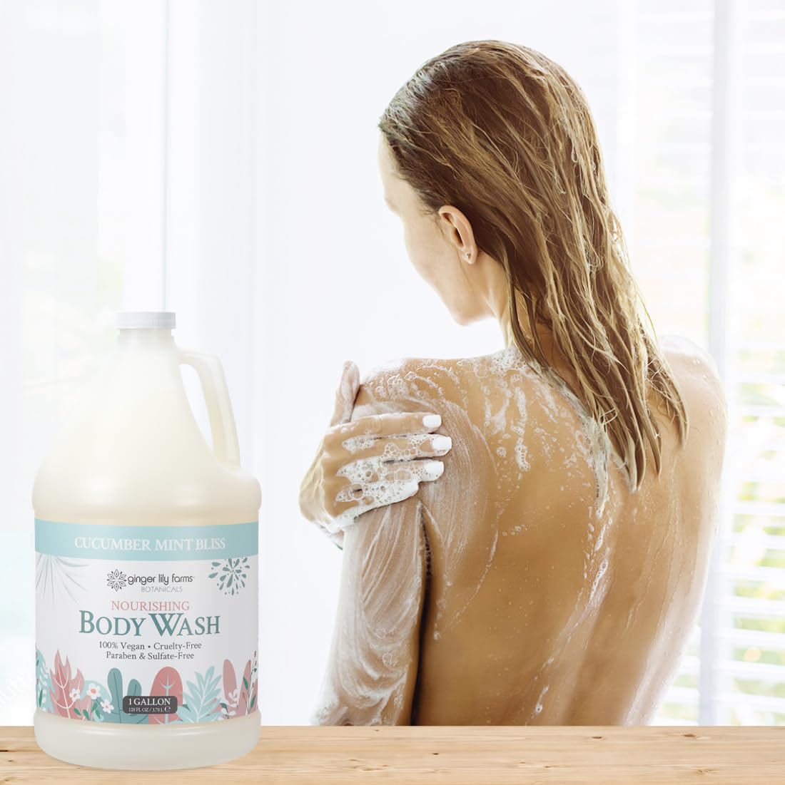 Ginger Lily Farms gel douche nourrissant 1 gal Cucumber Mint Bliss en bouteille