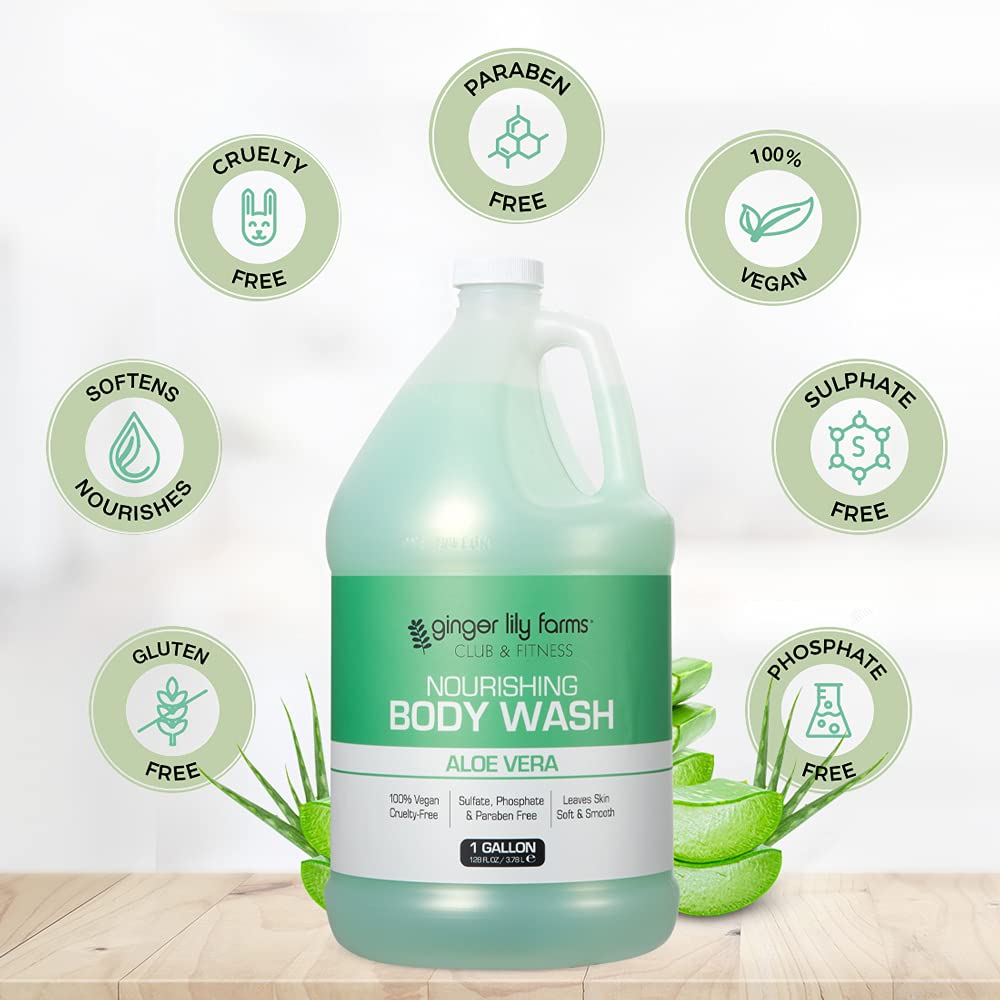 Ginger Lily Farms gel douche nourrissant sur une étagère de salle de bain