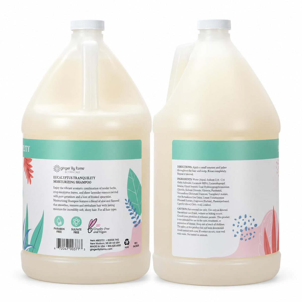 Ginger Lily Farms Shampoo Hydratant Eucalyptus Tranquility 3,78 L vue arrière