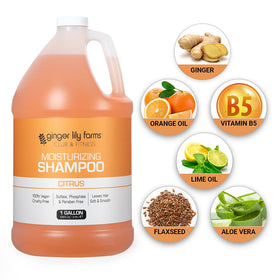 Ginger Lily Farms shampooing sur une étagère de salle de bain