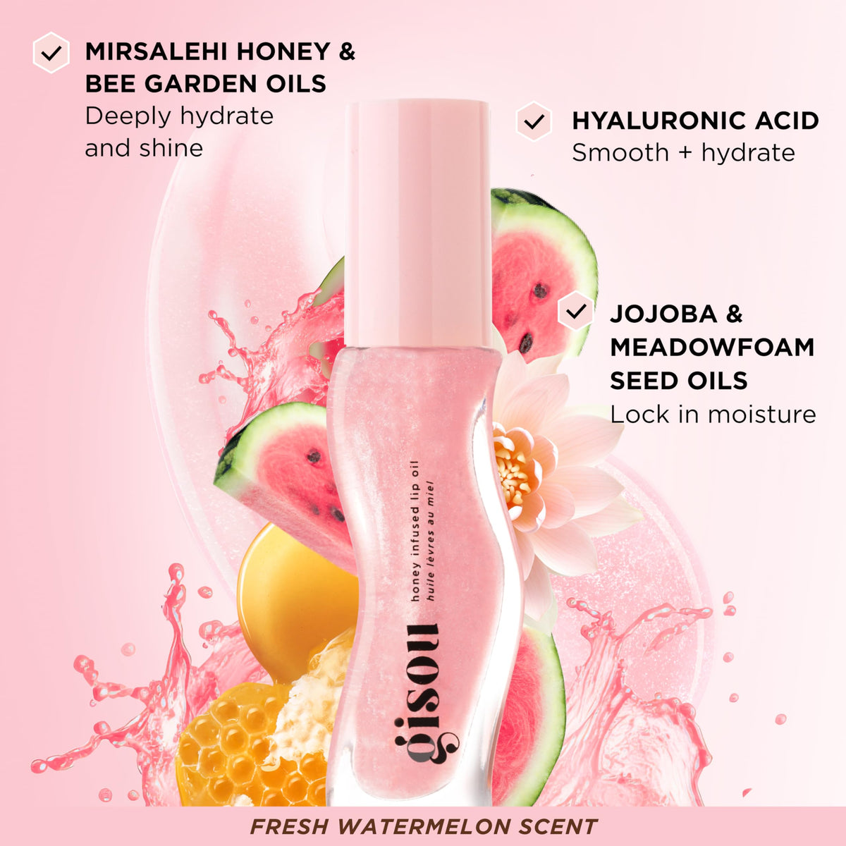 Gisou Huile à Lèvres Infusée au Miel Watermelon Sugar avec d'autres teintes