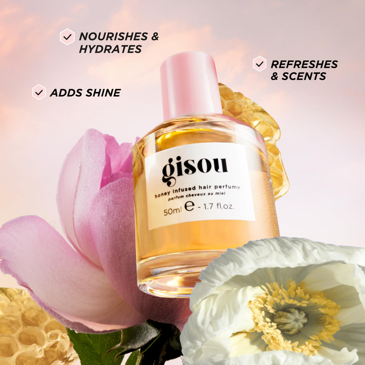 Gisou Parfum Capillaire Infusé au Miel 50 ml - Miel de Fleurs Sauvages en gros plan