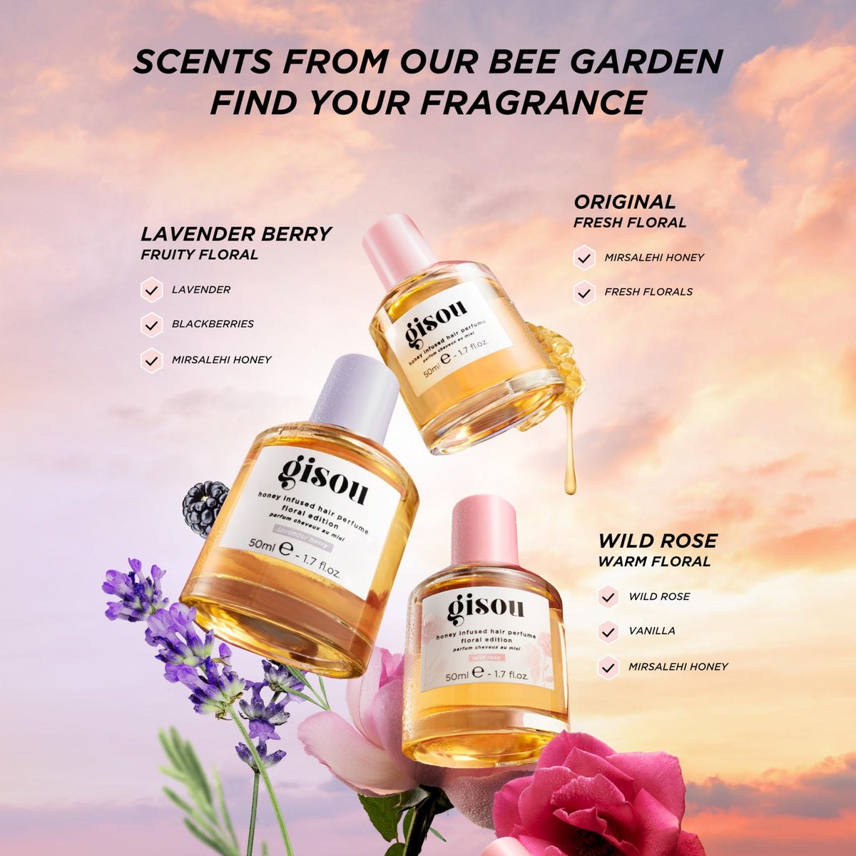 Gisou Parfum Capillaire Infusé au Miel - Miel de Fleurs Sauvages sur un fond naturel