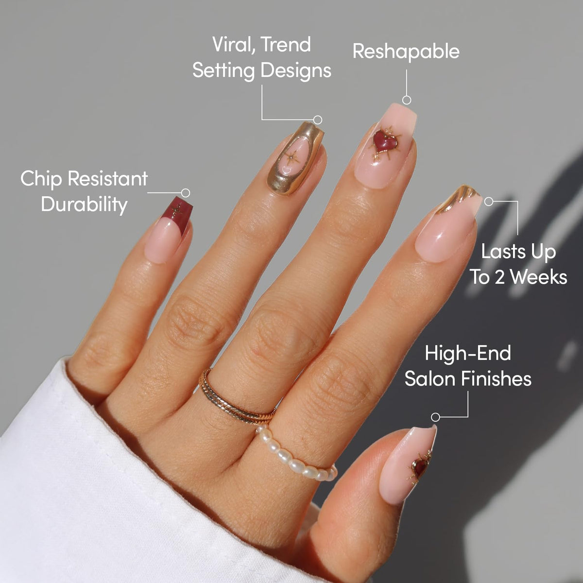 Glamnetic faux ongles avec motifs en or 3D