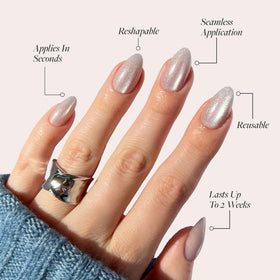 Glamnetic faux ongles courts amande brillants, vue latérale