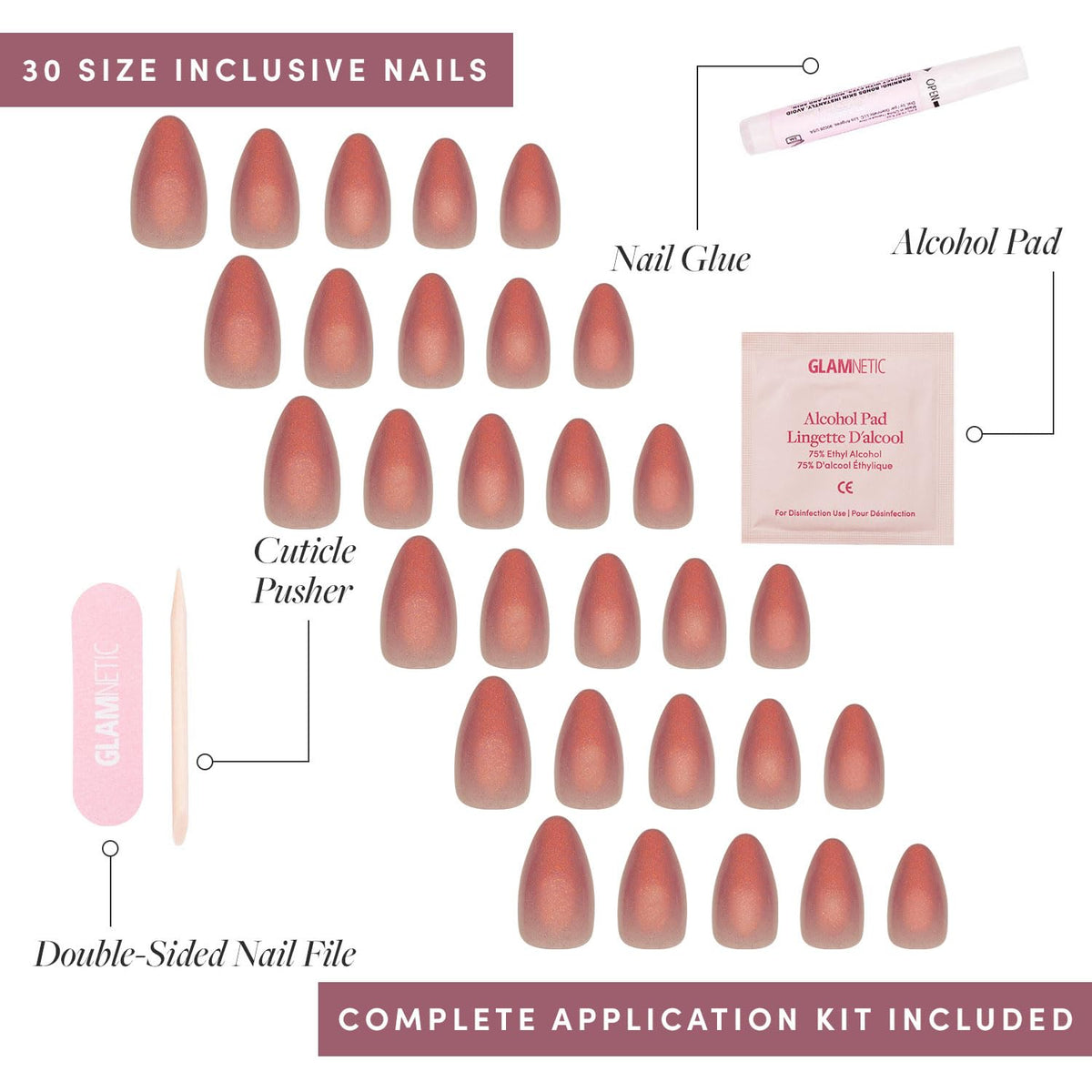 Glamnetic Faux Ongles Courts Amande Velours et bâtonnet pour cuticules