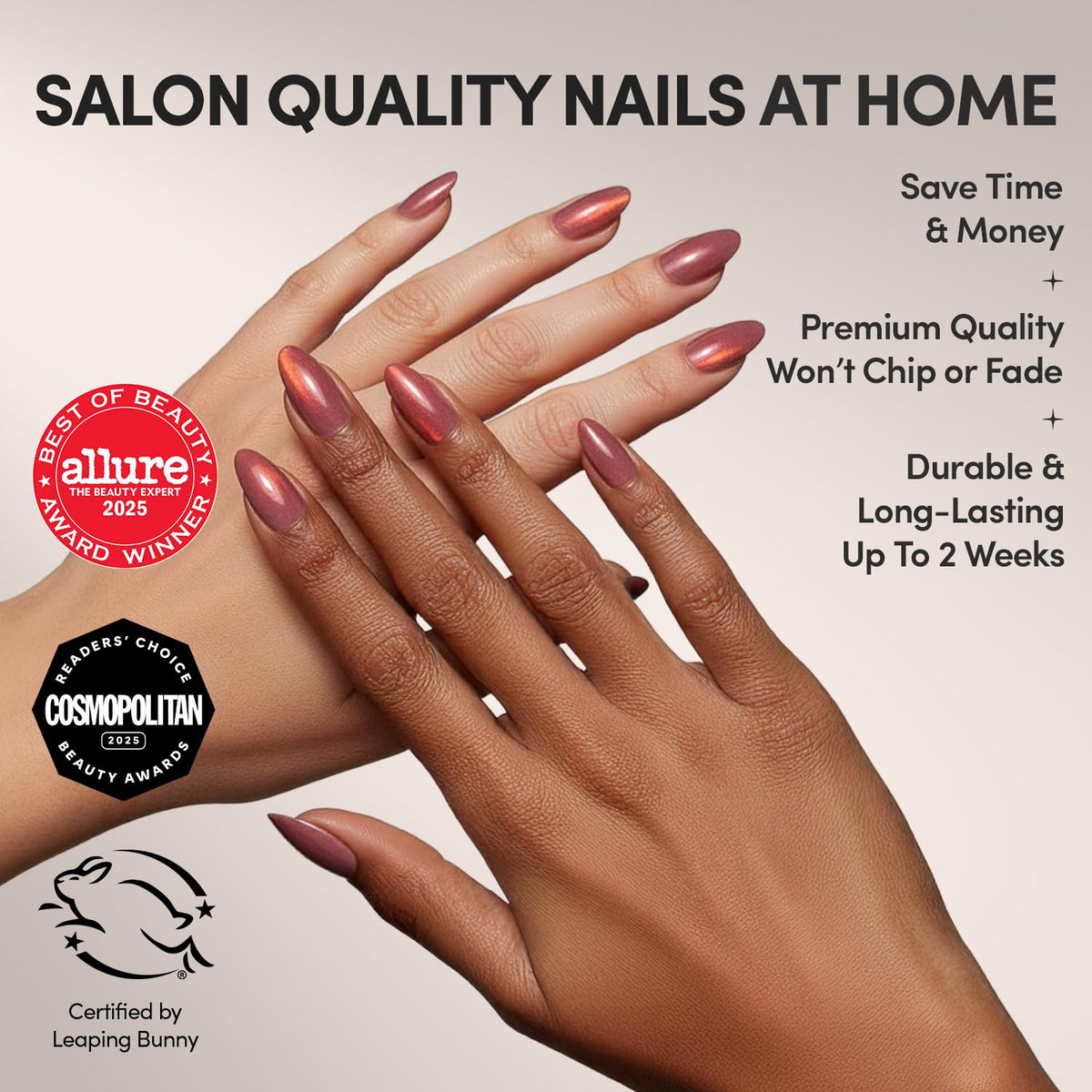 Glamnetic Faux Ongles Courts Amande Velours vue de près
