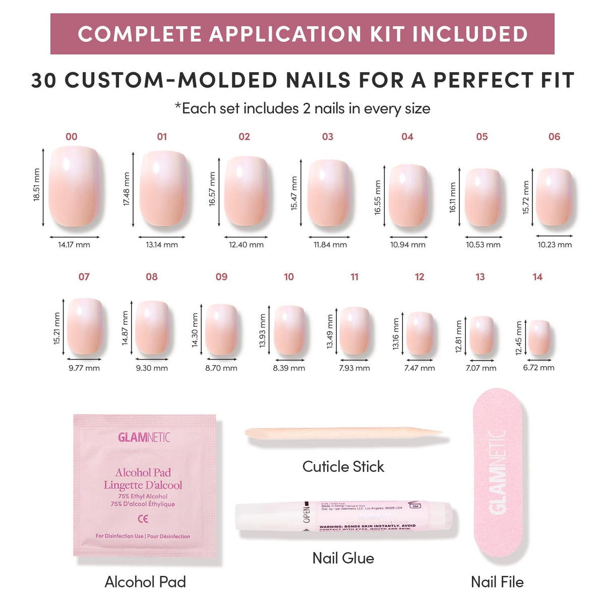 Glamnetic faux ongles dans différentes tailles