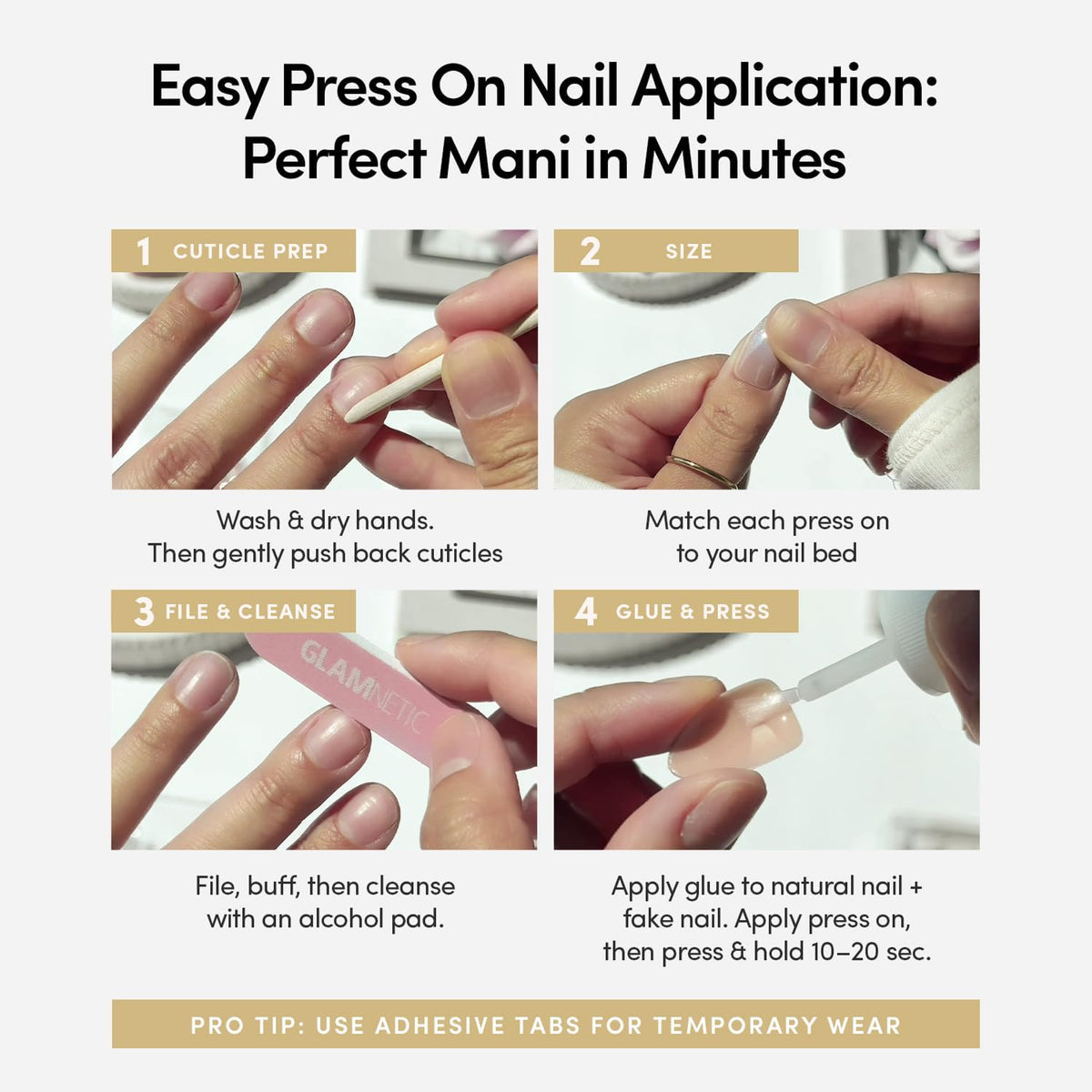 Glamnetic faux ongles en situation avec une main élégante