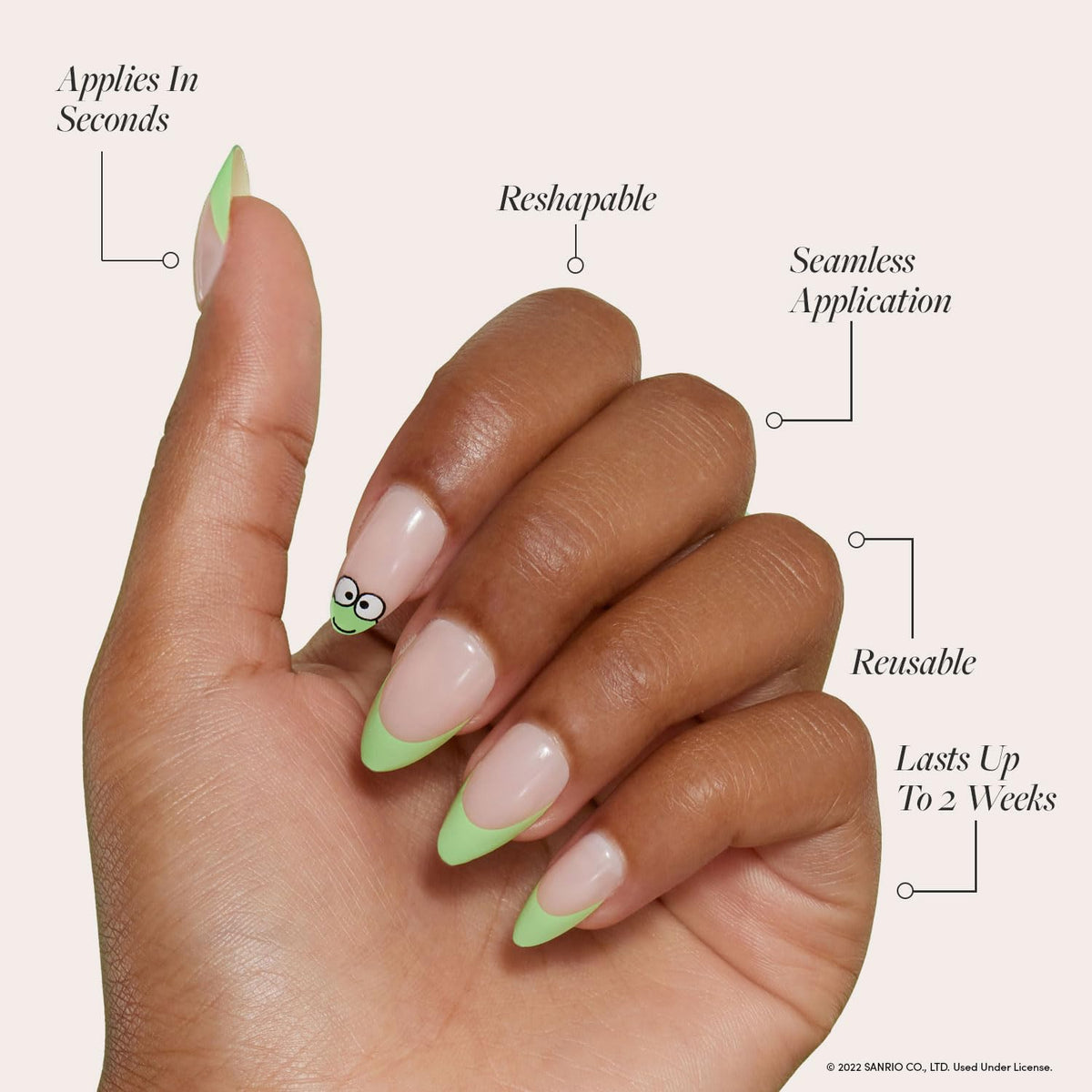 Glamnetic Faux Ongles Keroppi French Tip avec lime et bâtonnet pour cuticules
