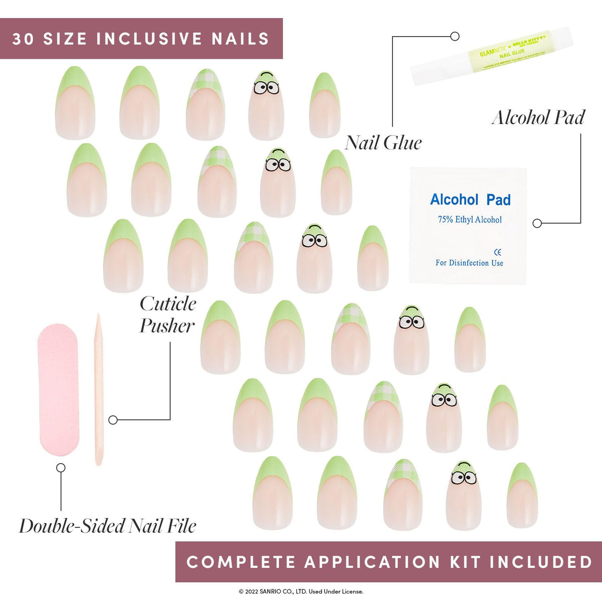 Glamnetic Faux Ongles Keroppi French Tip en forme d'amande