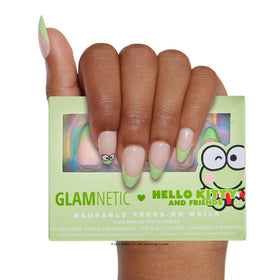 Glamnetic Faux Ongles Keroppi French Tip ensemble avec motifs colorés