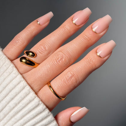 Glamnetic Faux Ongles Medium Coffin 30 pièces avec design doré