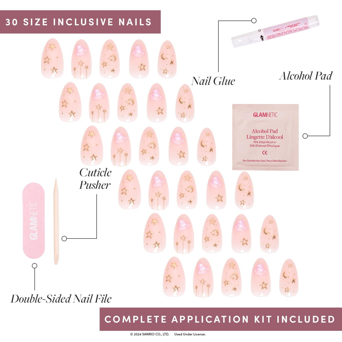 Glamnetic faux ongles My Melody avec tous les accessoires inclus