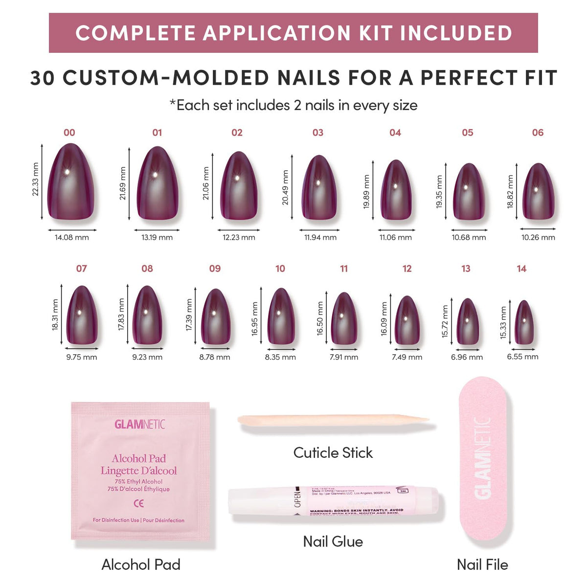 Glamnetic Faux Ongles Press-On à côté d'un bâton à cuticules