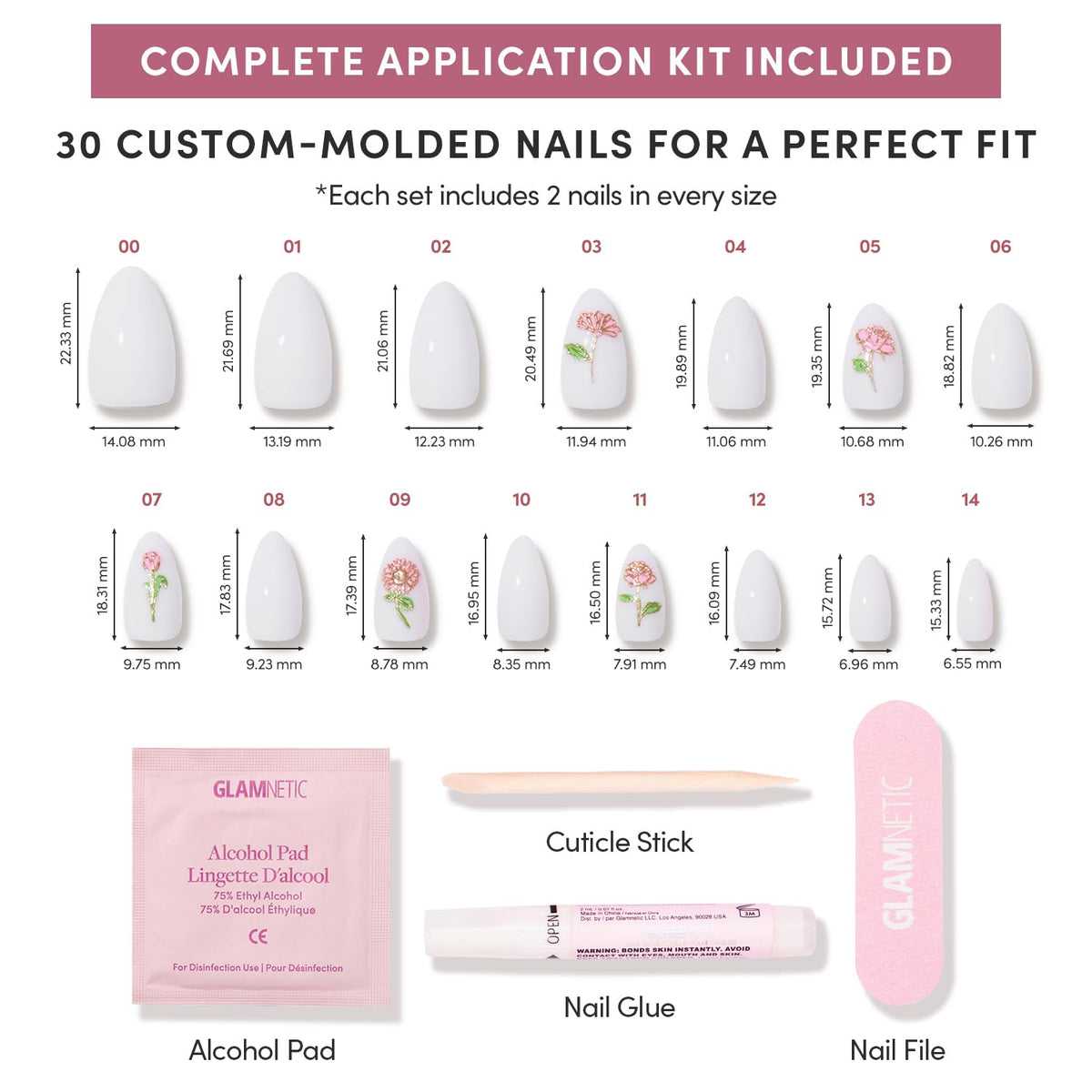 Glamnetic Faux Ongles Press-On avec colle et lime double face