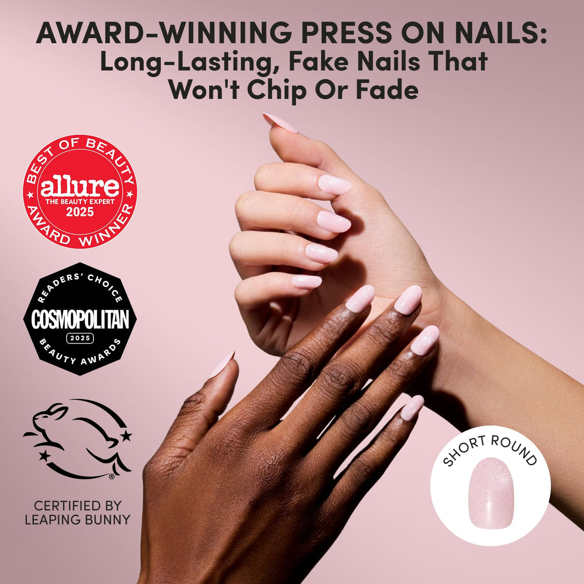 Glamnetic faux ongles press-on avec finition rose pailletée