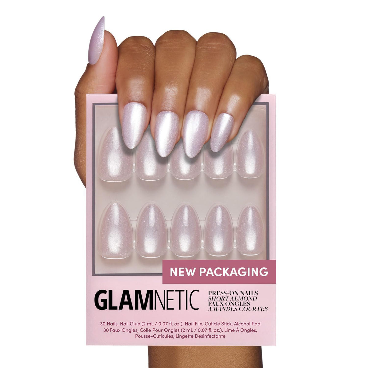 Glamnetic faux ongles press-on courts amande brillants, vue de face