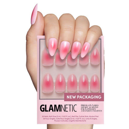 Glamnetic faux ongles press-on courts amande ombre rose vue avant