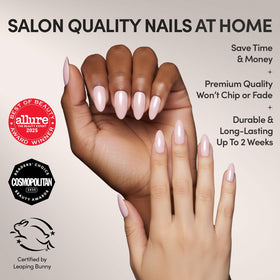 Glamnetic faux ongles press-on courts en rose amande, vue de côté