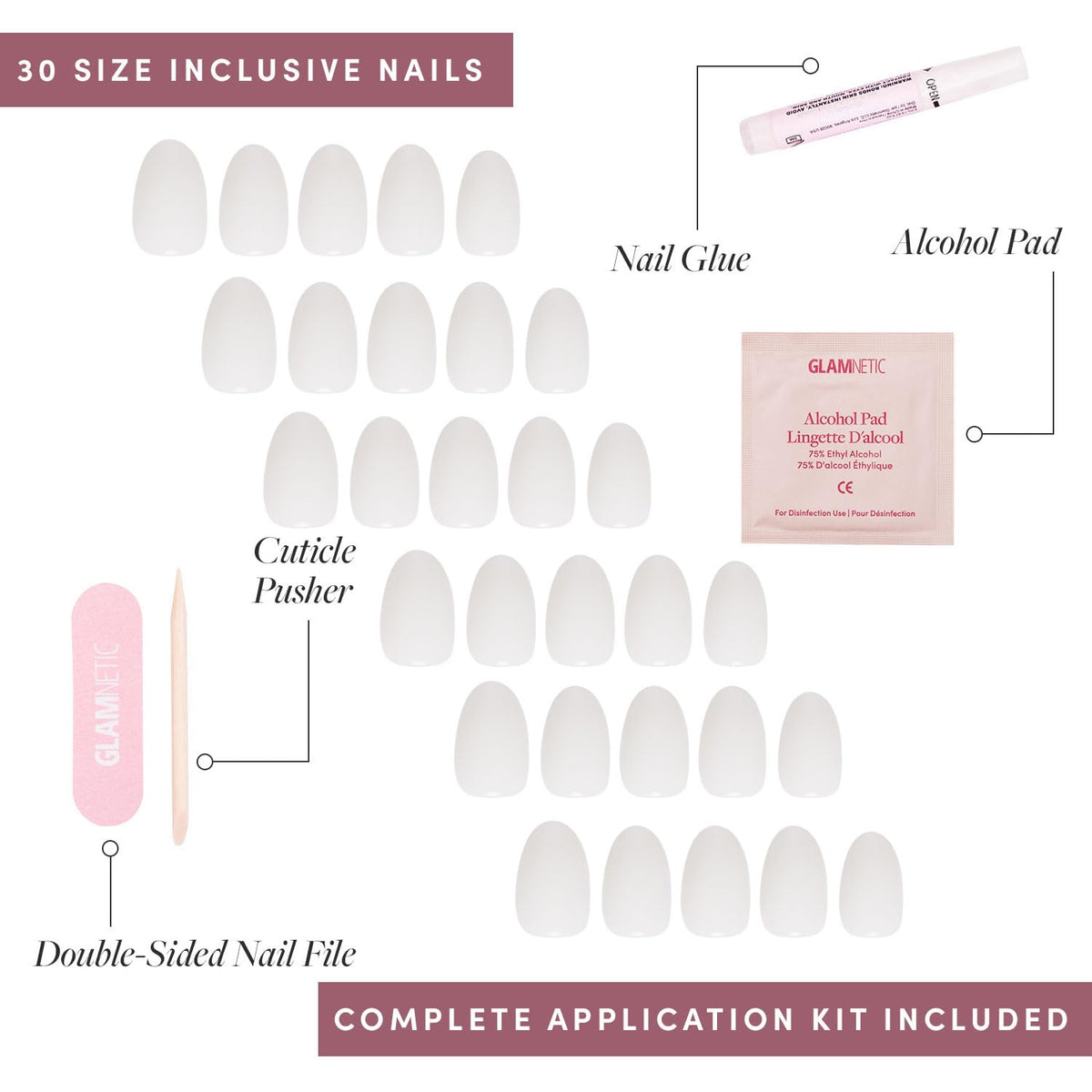 Glamnetic Faux Ongles Press-On Courts Oval Glossy finition brillante