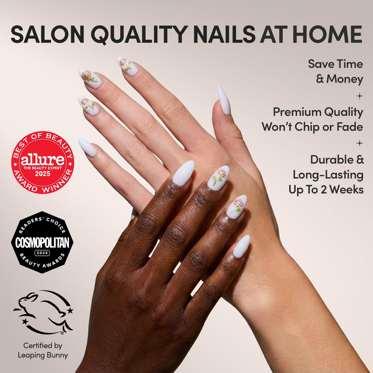 Glamnetic Faux Ongles Press-On design Floral Glow avec roses 3D