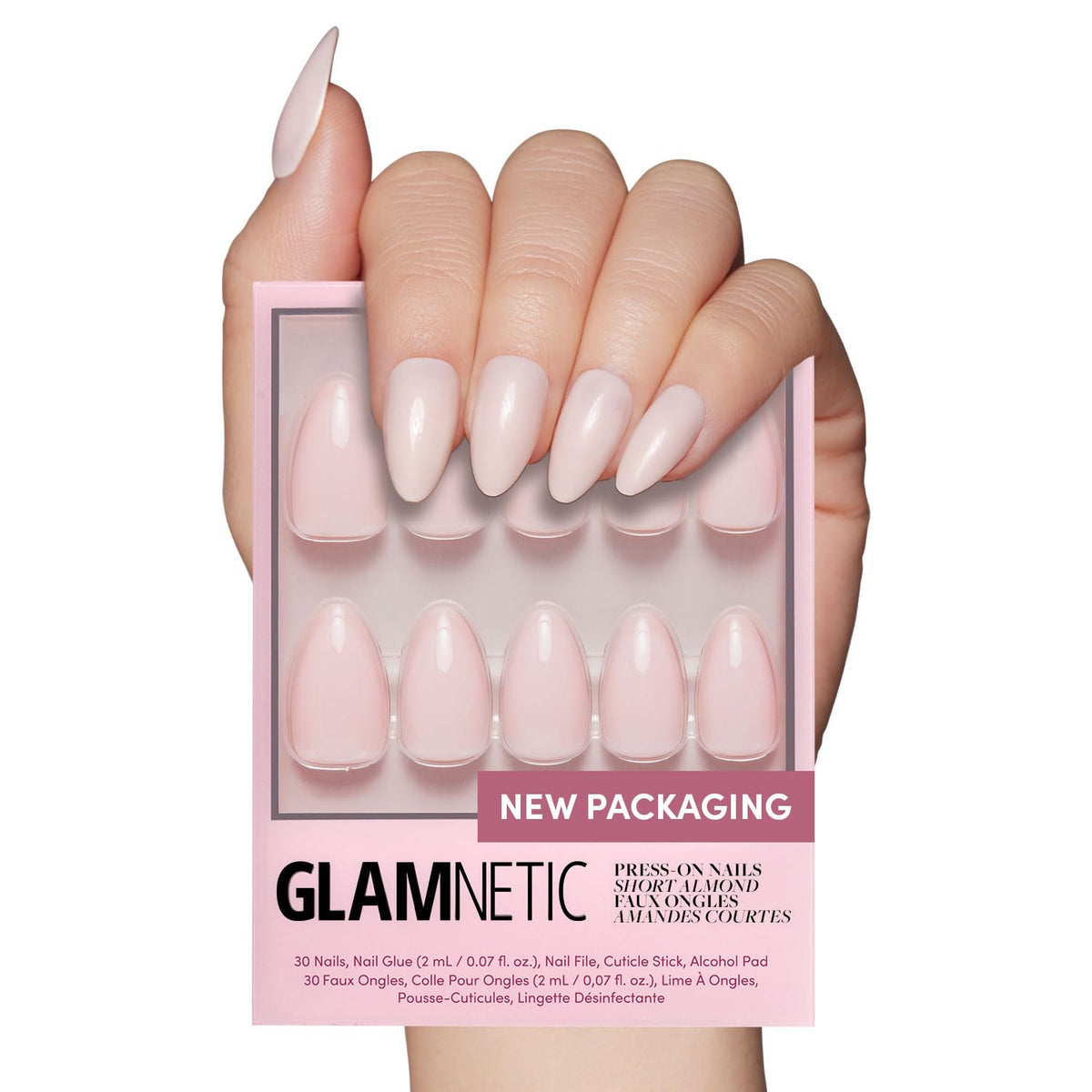 Glamnetic faux ongles press-on rose amande kit complet