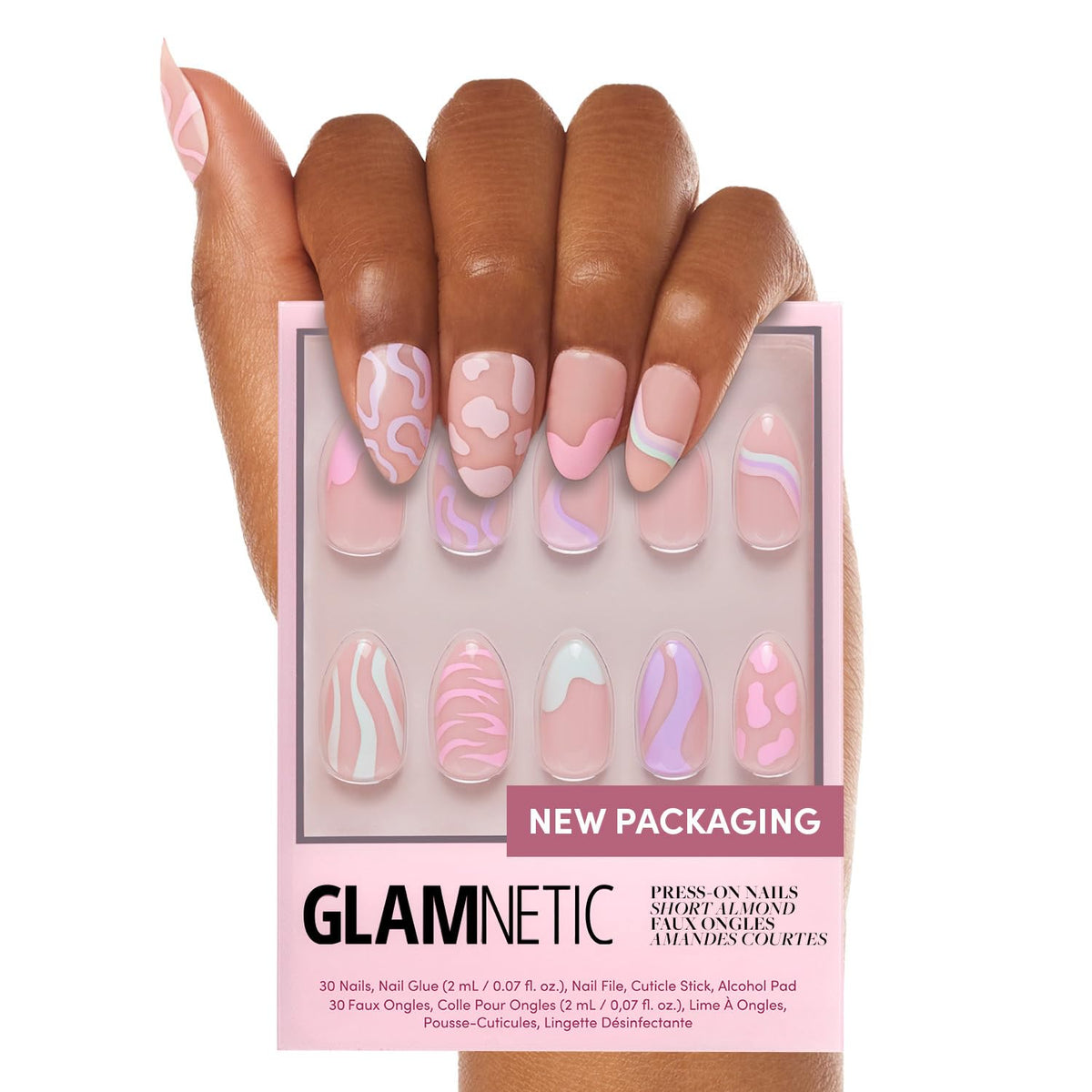 Glamnetic faux ongles pressés amandes courtes glossy 24 pièces en boîte