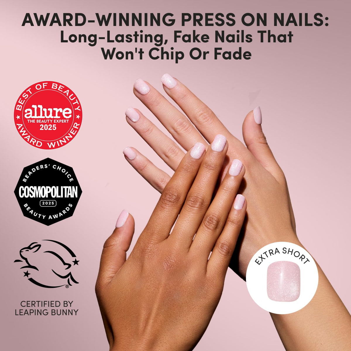 Glamnetic Faux Ongles Pressés - Kit Complet de 30 Ongles Courts en Velours