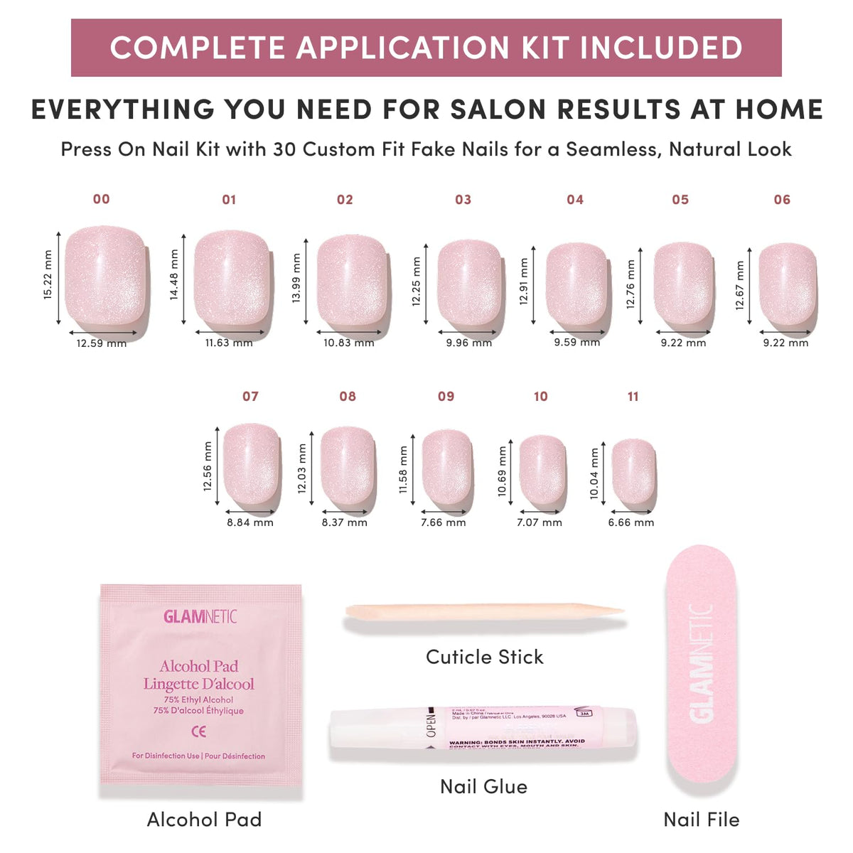 Glamnetic Faux Ongles Pressés - Kit Complet de 30 Ongles Courts en Velours