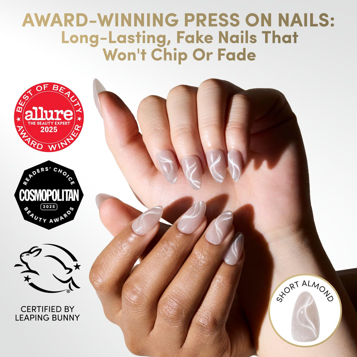 Glamnetic Ongles Postiches Velours Almonds Courts avec colle et lime