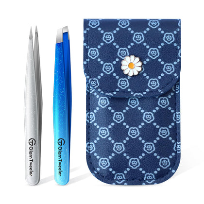 GlamTweeler ensemble de pinces à épiler bleu royal avec étui