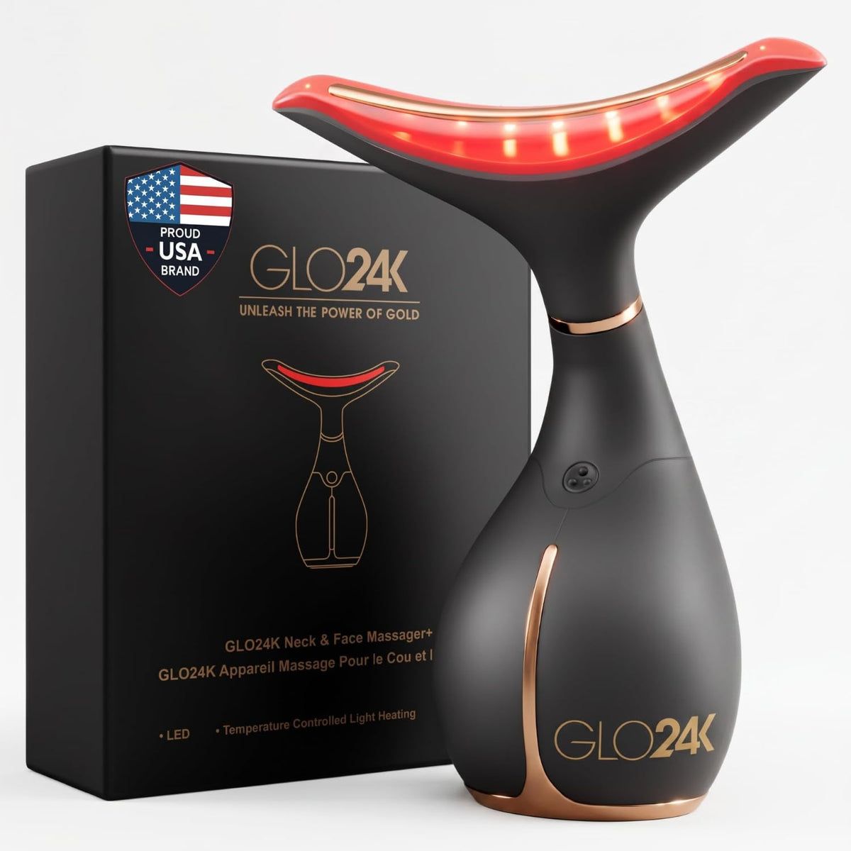 GLO24K Appareil de Massage Facial sur une table de beauté