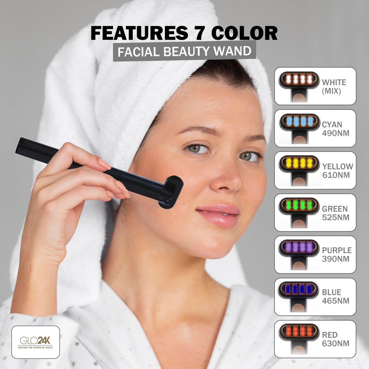 GLO24K Super Wand Plus en usage sur le visage