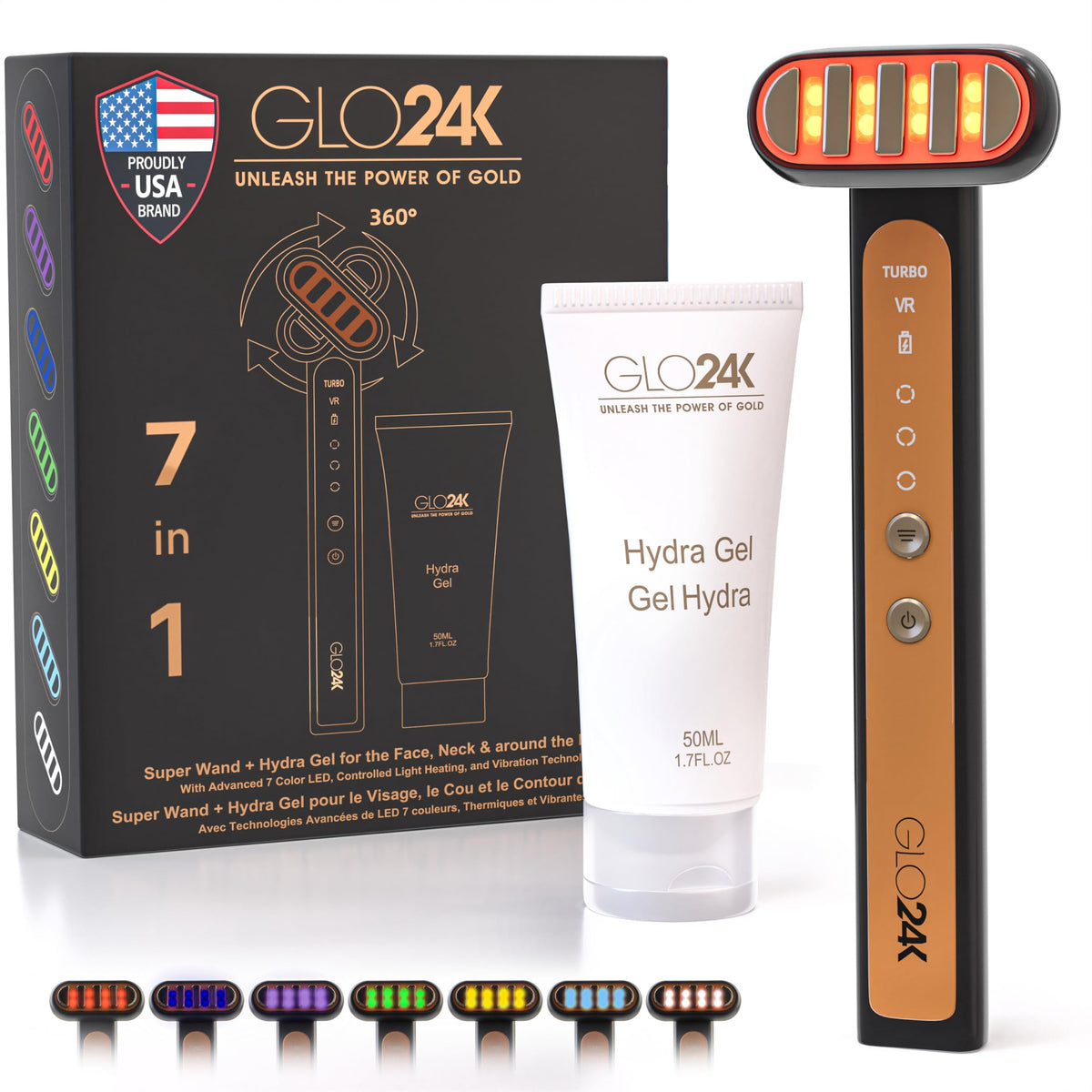 GLO24K Super Wand Plus vue de face avec gel hydra activant