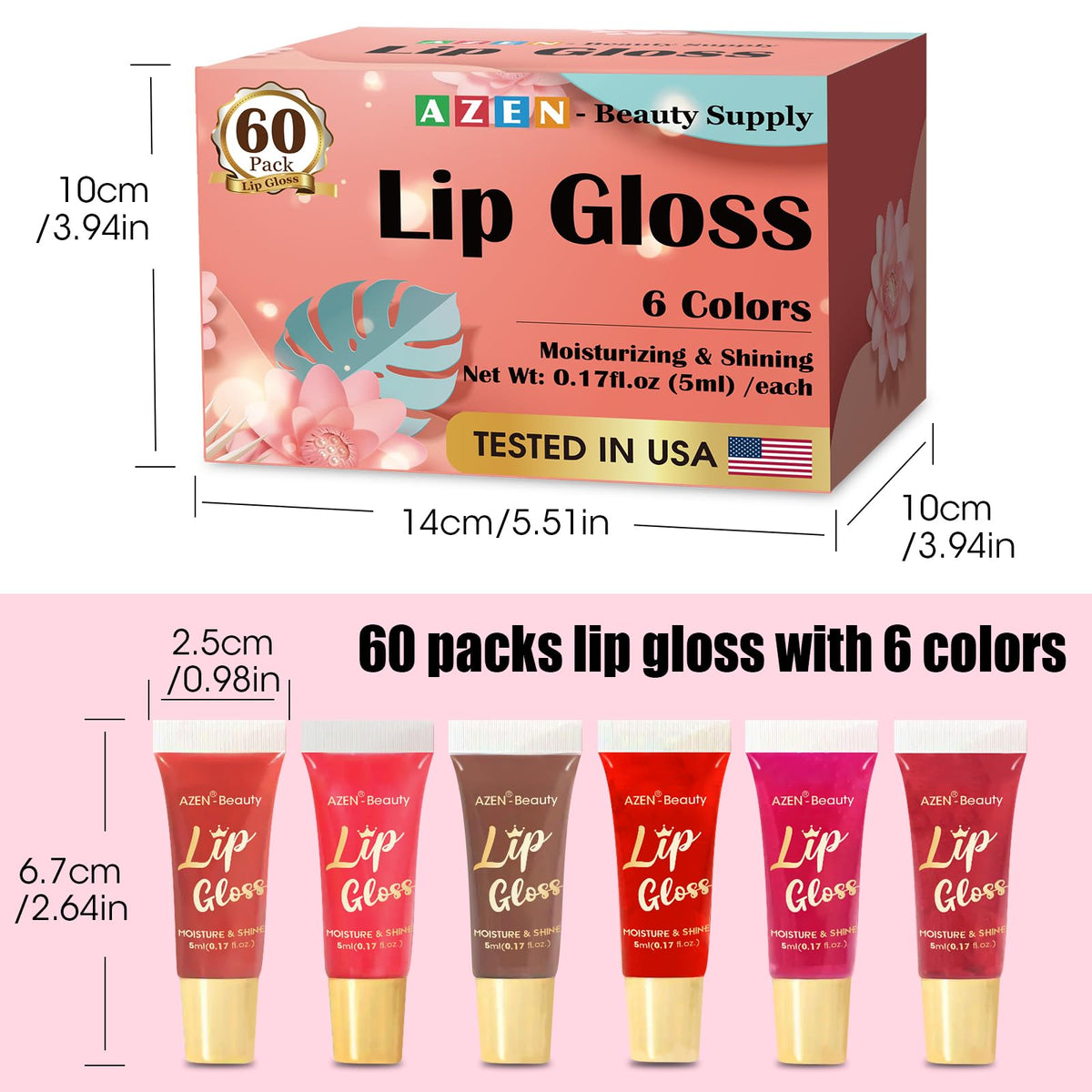 Gloss à lèvres AZEN, assortiment de couleurs