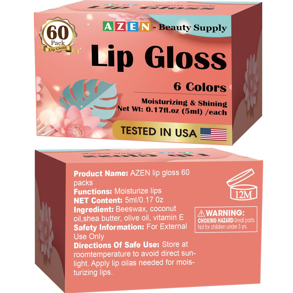 Gloss à lèvres AZEN, présentation sur fond neutre