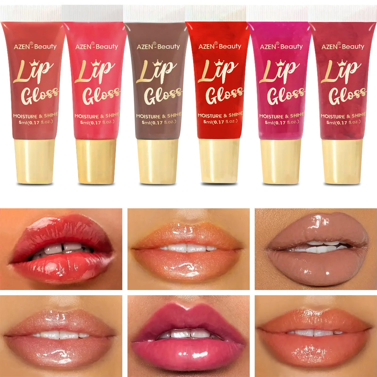 Gloss à lèvres AZEN, texture sur les lèvres