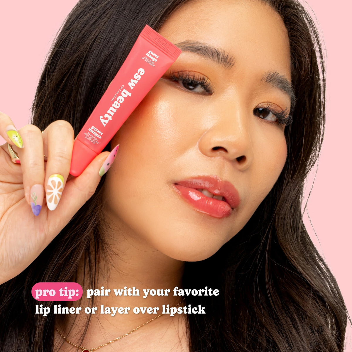 Gloss à lèvres Guava Mango ouvert montrant la couleur rose