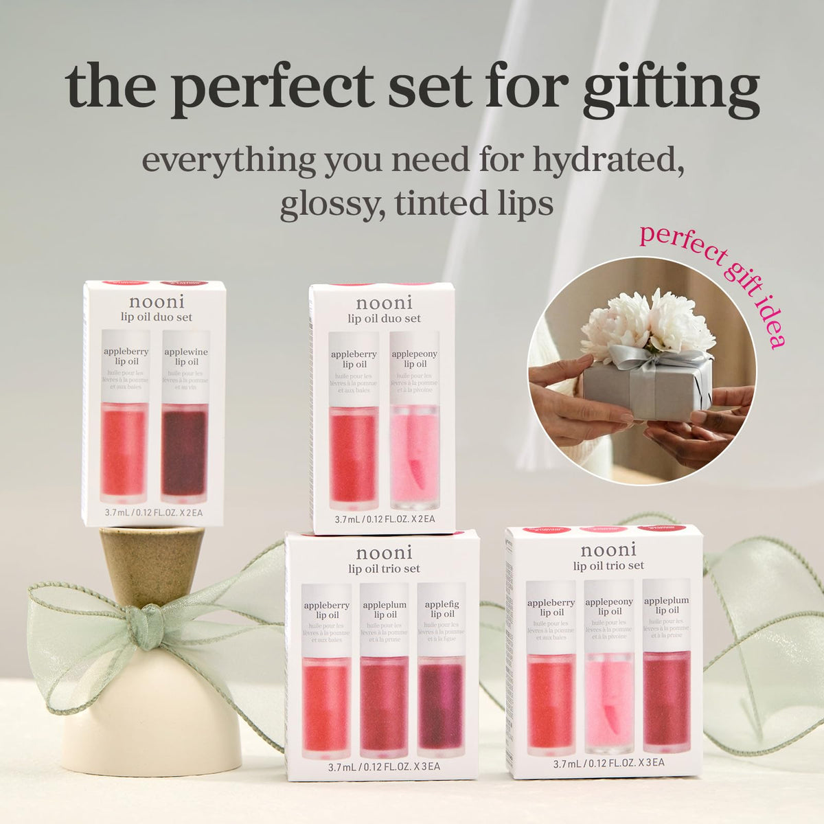 Gloss à lèvres NOONI Applepeony en vue de face avec un éclat lumineux