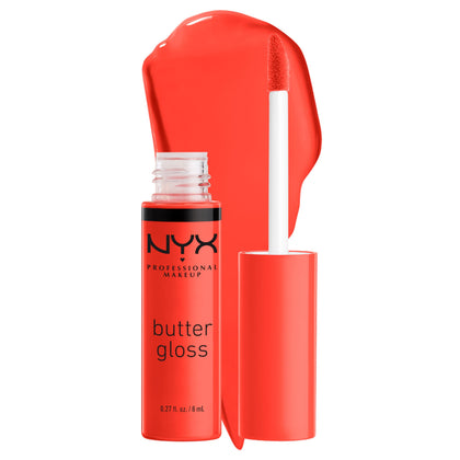 Gloss à Lèvres NYX Butter Gloss Orangesicle, tube ouvert montrant la texture