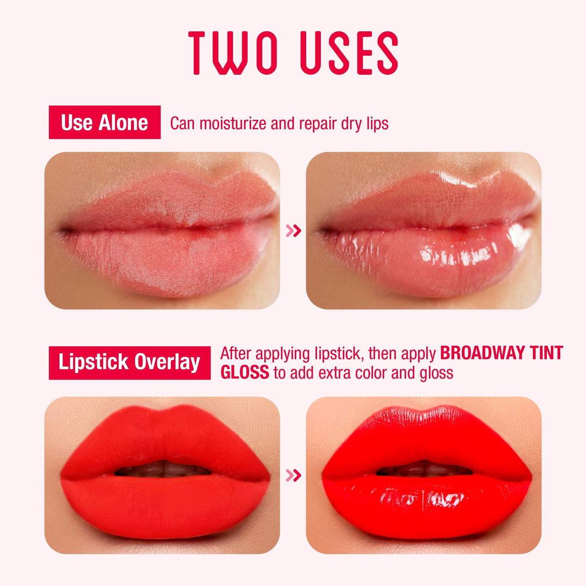 Gloss à lèvres Ruby Kisses appliqué sur les lèvres