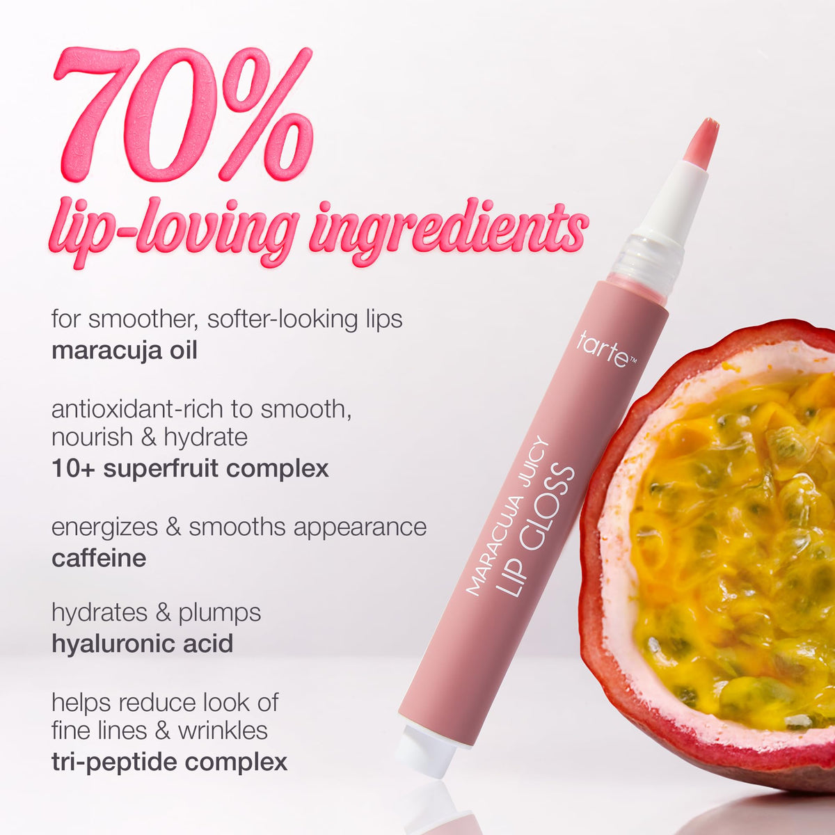 Gloss Tarte Maracuja sur des lèvres maquillées
