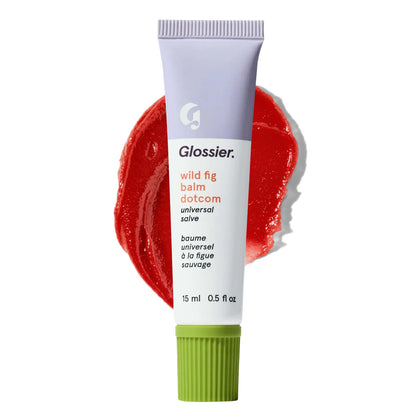 Glossier Balm Dotcom Teinte Corail Figue avant avec tube visible